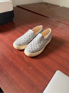 Women's Slip-On Eyelet Suede Sneakers in Light Gray